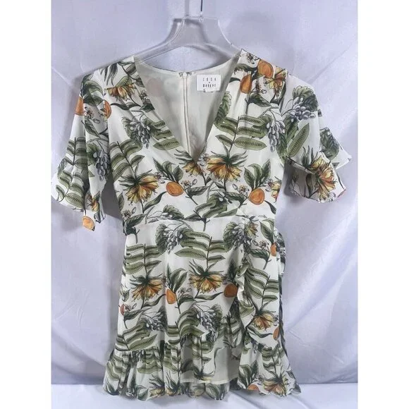 LOST + WANDER Limonada Citrus Print Ruffle Mini Dress Medium - Picture 1 of 9